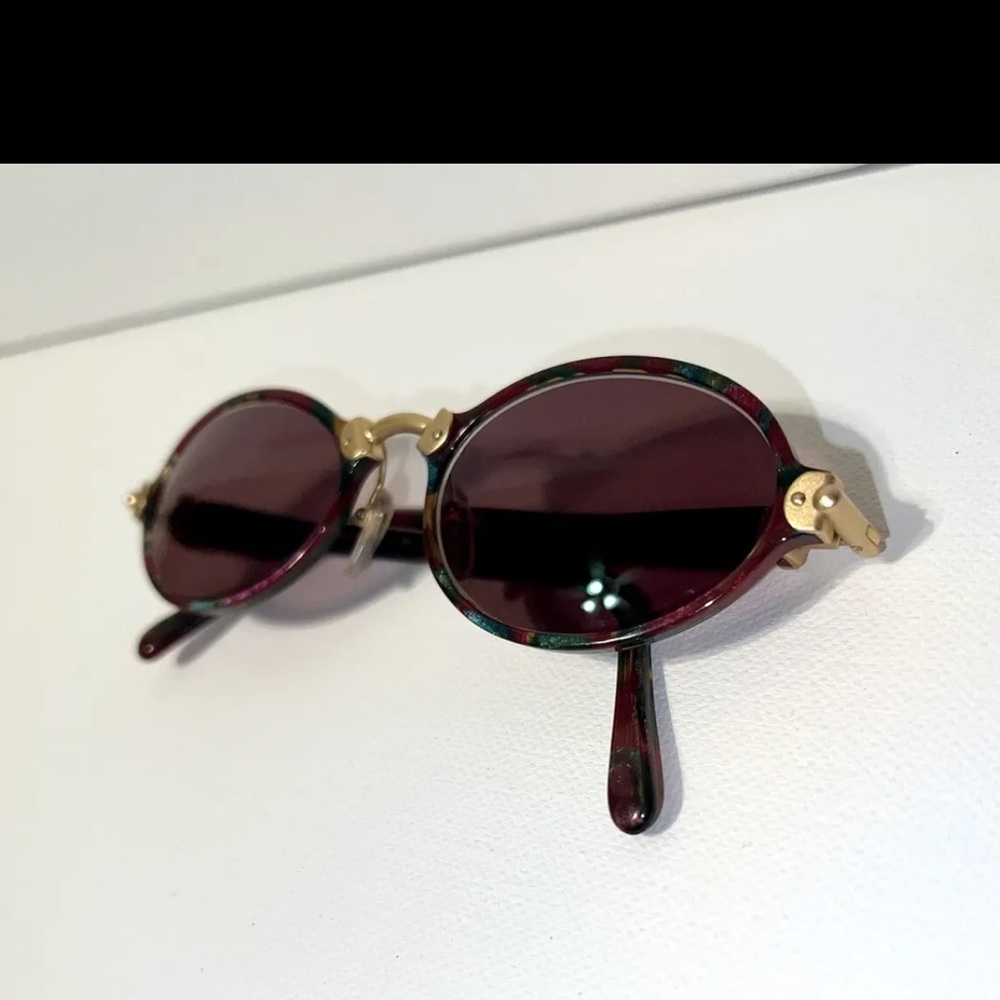 Vintage Jacomo Womens Italy Sunglasses Round Tortoise Teal Designer Gold Brass - Picture 7 of 10